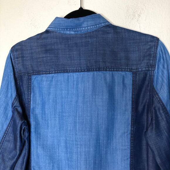 Foxcroft Women's Button-up Shirt Tencel Long Sleeve Shirt Color Block Retro - Picture 3 of 13